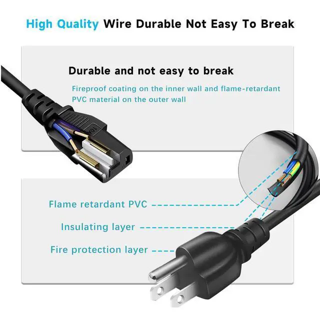 Alt view image 3 of 7 - Compatible with HP, Dell, Acer, Asus, Lenovo, 5ft Universal Laptop Power Cord & 3 Prong AC Cable for Desktop PC, Monitor, Printer