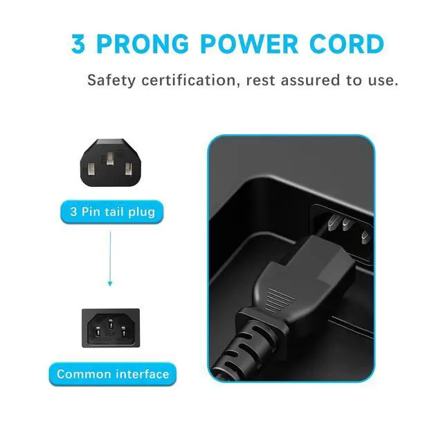 Alt view image 6 of 7 - Compatible with HP, Dell, Acer, Asus, Lenovo, 5ft Universal Laptop Power Cord & 3 Prong AC Cable for Desktop PC, Monitor, Printer