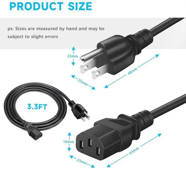 Alt view image 4 of 7 - Compatible with HP, Dell, Acer, Asus, Lenovo, 5ft Universal Laptop Power Cord & 3 Prong AC Cable for Desktop PC, Monitor, Printer