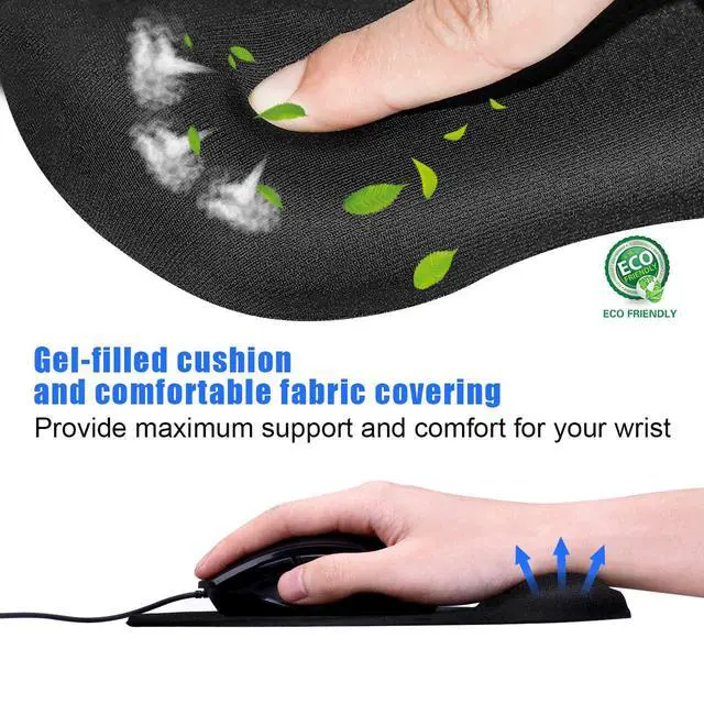 Alt view image 2 of 7 - Ergonomic Mouse Pad with Gel Wrist Support, Comfortable Mousepad with Smooth Wrist Rest Surface and Non-Slip PU Base for Pain Relief Computer Laptop Office Home Black, 9.2 x 8.1 in