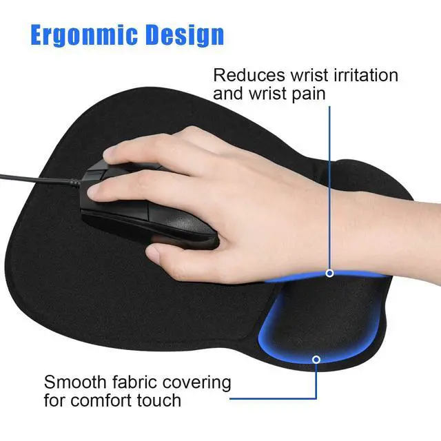 Alt view image 5 of 7 - Ergonomic Mouse Pad with Gel Wrist Support, Comfortable Mousepad with Smooth Wrist Rest Surface and Non-Slip PU Base for Pain Relief Computer Laptop Office Home Black, 9.2 x 8.1 in