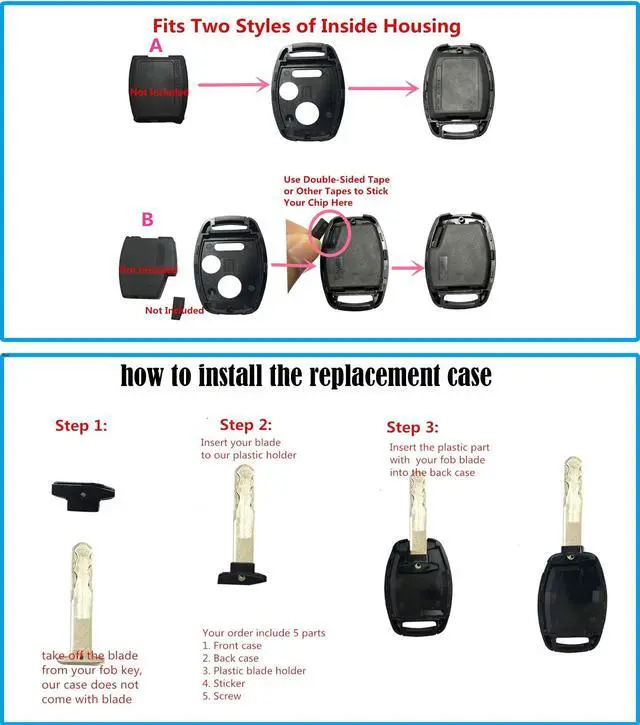 Alt view image 7 of 7 - 3+1 Buttons Replacement Key Fob Cover Case fit for Honda 2003-2012 Accord 2006-2013 Civic EX 2009-2015 Pilot 2005-2006 CR-V Ridgeline Odyssey Keyless Entry Key Fob Shell