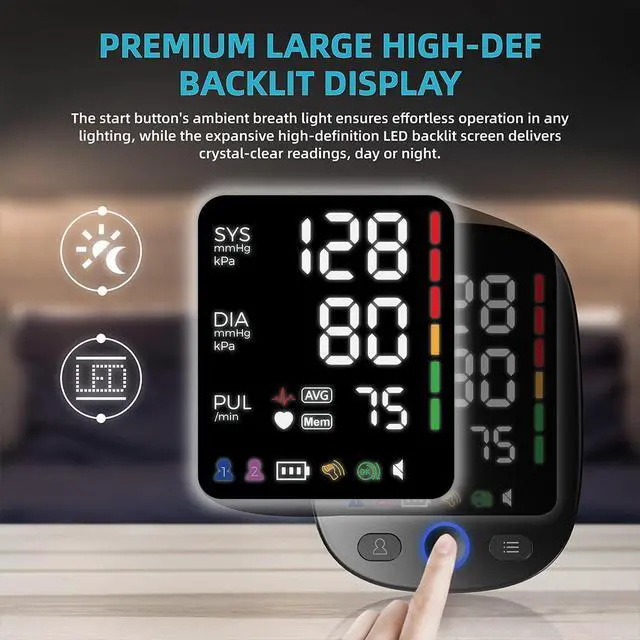 Alt view image 5 of 7 - Upper Arm Electronic Blood Pressure Monitor, Adjustable Wide Range Cuff 8.5''-16.5'', Blood Pressure Monitor for Home Travel Use, Large LED Digital Display with 2×120 Memory