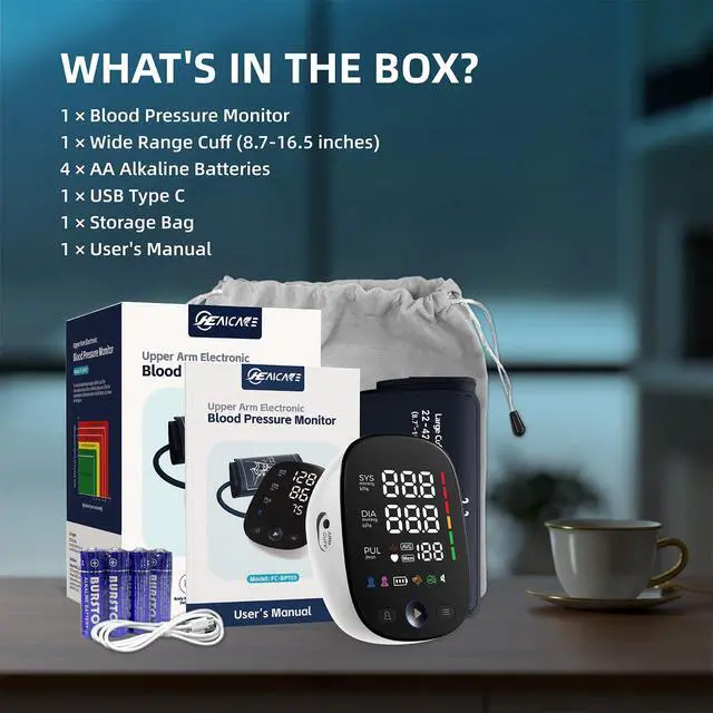 Alt view image 7 of 7 - Upper Arm Electronic Blood Pressure Monitor, Adjustable Wide Range Cuff 8.5''-16.5'', Blood Pressure Monitor for Home Travel Use, Large LED Digital Display with 2×120 Memory