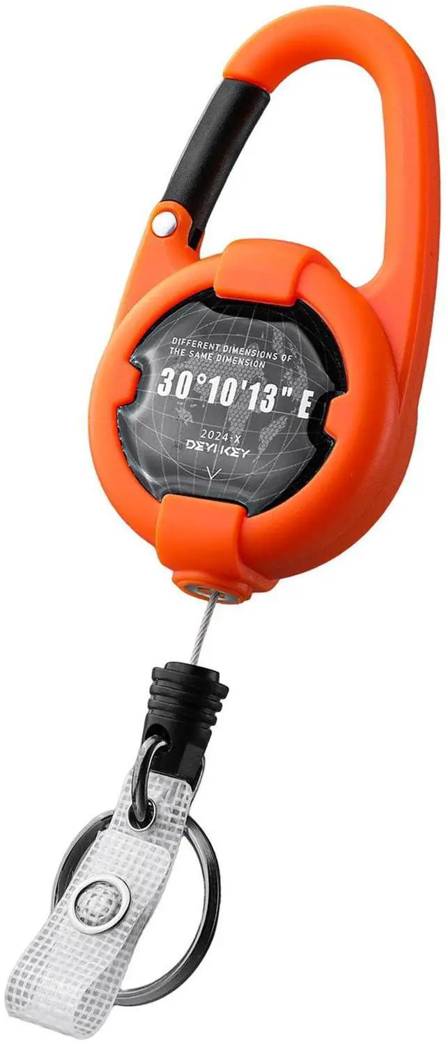 Main image of Retractable Keychain, Heavy Duty Carabiner Badge Holder, Tactical ID Badge Reel with 32 Steel Retractable Cord, 10 OZ with Badge Strap and Key Ring (Orange, 1 Pack)