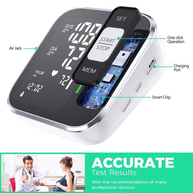 Alt view image 2 of 7 - Blood Pressure Monitor Upper Arm Digital Blood Pressure Machine for Home Use with Backlit Display 8.7"-15.7" Cuff with Storage Bag
