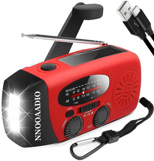 Main image of 2000mAh SOS Alarm Emergency AM FM Weather Radio, 3LED Type-C Hand Crank Solar Battery Operated Portable Wind Up Radio Flashlight, Cell Phone Charger Survival Kit (Red)