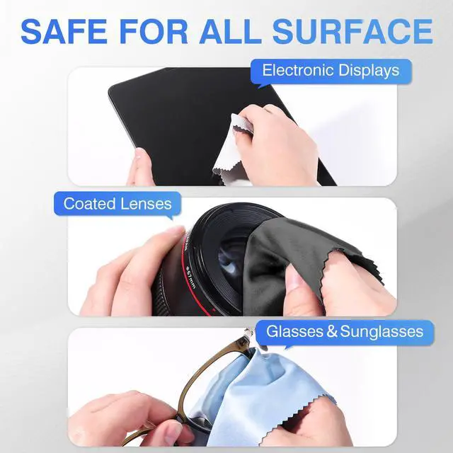 Alt view image 3 of 7 - 60-Pack Microfiber Cleaning Cloths for Glasses, 6x7 Inch Premium Lens Cleaning Cloth for Screens, Cameras, Eyeglasses, Cell Phone, LCD TV ScreensBlackGrey and Light Blue