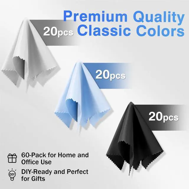 Alt view image 6 of 7 - 60-Pack Microfiber Cleaning Cloths for Glasses, 6x7 Inch Premium Lens Cleaning Cloth for Screens, Cameras, Eyeglasses, Cell Phone, LCD TV ScreensBlackGrey and Light Blue