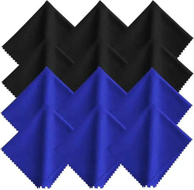 Main image of Microfiber Glasses Cleaning Cloth - 12 Pack (6 Black + 6 Blue), 7x6 Inches, Individually Wrapped, Reusable, Lint-Free Bulk Wipes Cloths for Eyeglass, Phone Screen, Cameras Lens & Electronics
