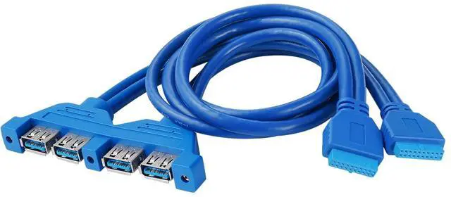 Main image of USB 3.0 Front Panel Header, Motherboard 20Pin 2 Ports Female to 4 Ports USB 3.0 Female Mount Panel Extension Cable 1.6FT with PCI-E Slot Bracket
