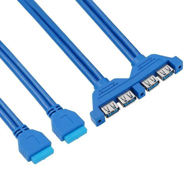 Alt view image 5 of 7 - USB 3.0 Front Panel Header, Motherboard 20Pin 2 Ports Female to 4 Ports USB 3.0 Female Mount Panel Extension Cable 1.6FT with PCI-E Slot Bracket