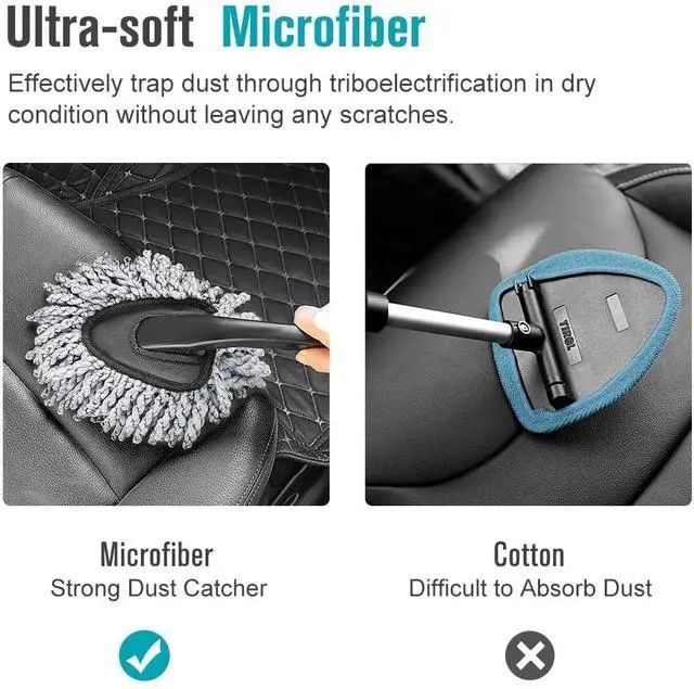 Alt view image 3 of 7 - Multi-Functional Car Duster Cleaning Dirt Dust Clean Brush Dusting Tool Mop Gray Car Cleaning Products