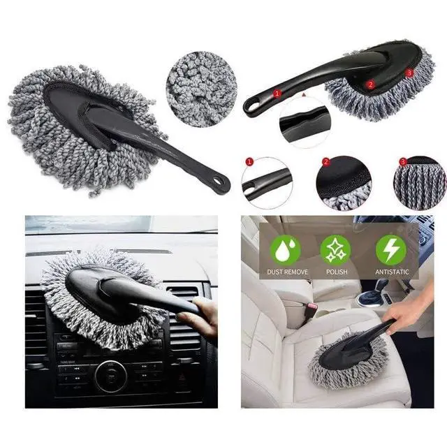 Alt view image 6 of 7 - Multi-Functional Car Duster Cleaning Dirt Dust Clean Brush Dusting Tool Mop Gray Car Cleaning Products