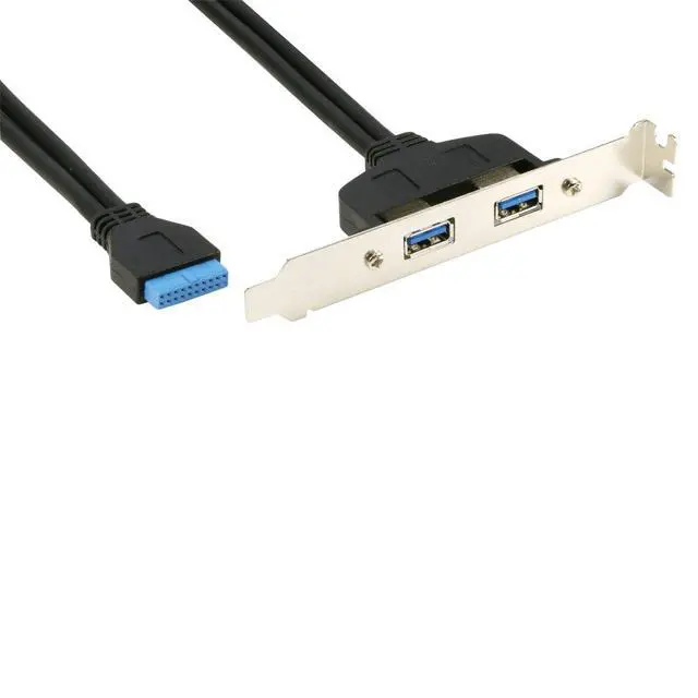 Alt view image 2 of 6 - 2 Ports USB 3.0 Female Back Panel to MB 20pin Header Connector Cable Adapter with PCI Slot Plate Bracket 1.5ft