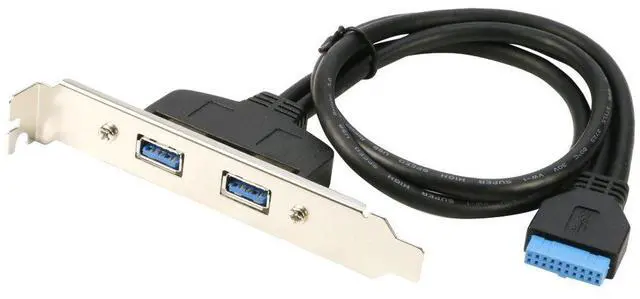 Main image of 2 Ports USB 3.0 Female Back Panel to MB 20pin Header Connector Cable Adapter with PCI Slot Plate Bracket 1.5ft