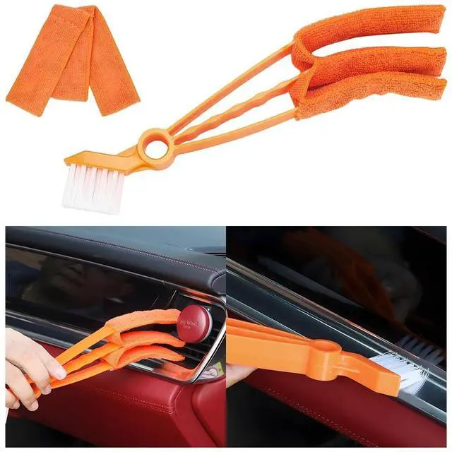 Main image of Mini Duster for Car Air Vent, Vehicle Air Conditioner Cleaner & Brush with Cloth for Keyboard, Automotive Dust Collector Cleaning Cloth Tool, Universal for SUV Sedan Truck (Orange)