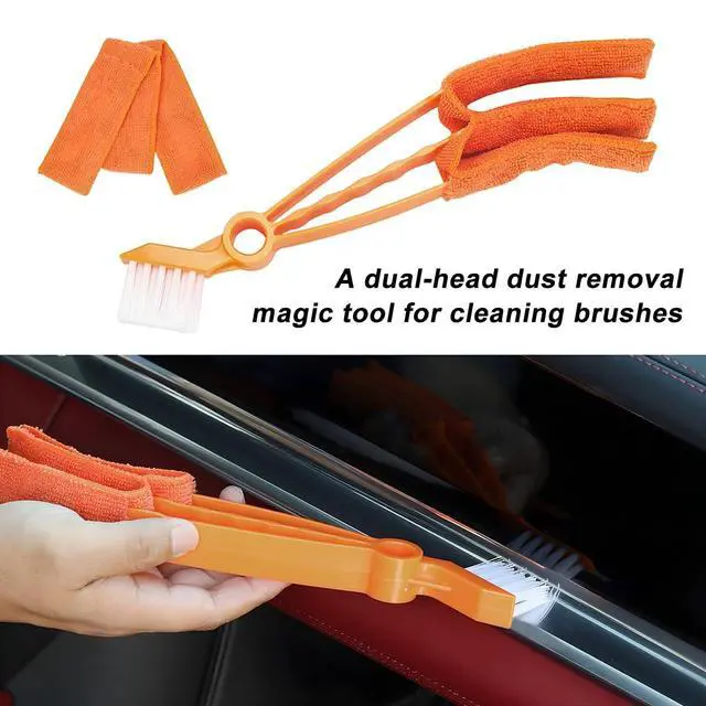 Alt view image 3 of 6 - Mini Duster for Car Air Vent, Vehicle Air Conditioner Cleaner & Brush with Cloth for Keyboard, Automotive Dust Collector Cleaning Cloth Tool, Universal for SUV Sedan Truck (Orange)