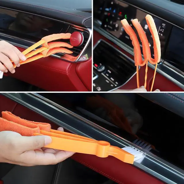 Alt view image 4 of 6 - Mini Duster for Car Air Vent, Vehicle Air Conditioner Cleaner & Brush with Cloth for Keyboard, Automotive Dust Collector Cleaning Cloth Tool, Universal for SUV Sedan Truck (Orange)