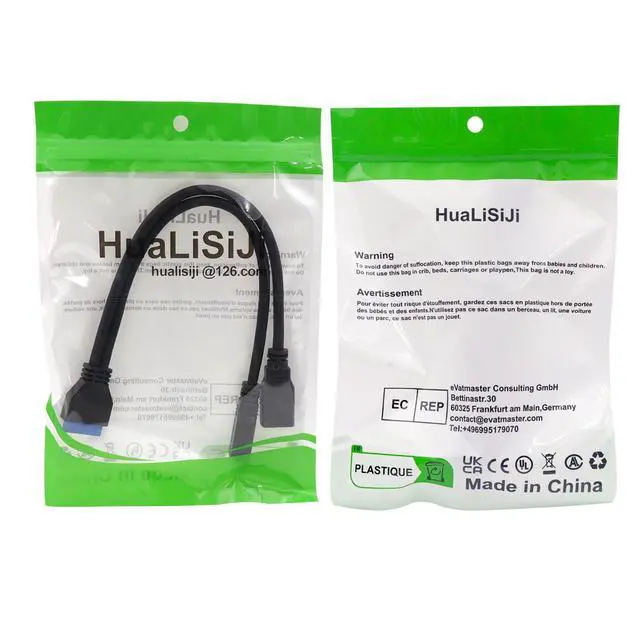 Alt view image 7 of 7 - 2 Port USB 3.0 Female to Motherboard 19/20pin Y Splitter Cable USB 3.0 Front Panel Cable (1FT)