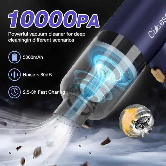 Alt view image 2 of 7 - Car Vacuum Portable 4 in 1 Vacuum Cleaner 12000Pa Mini Handheld Vacuum Cordless Rechargeable 120W High Power Vacuum Cleaner & Air Duster Multi-Nozzles for Car Home Office Pet
