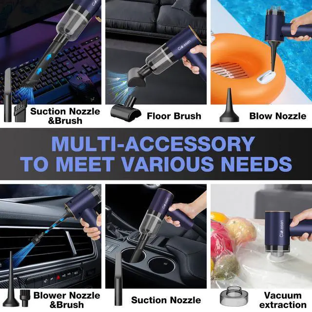 Alt view image 4 of 7 - Car Vacuum Portable 4 in 1 Vacuum Cleaner 12000Pa Mini Handheld Vacuum Cordless Rechargeable 120W High Power Vacuum Cleaner & Air Duster Multi-Nozzles for Car Home Office Pet