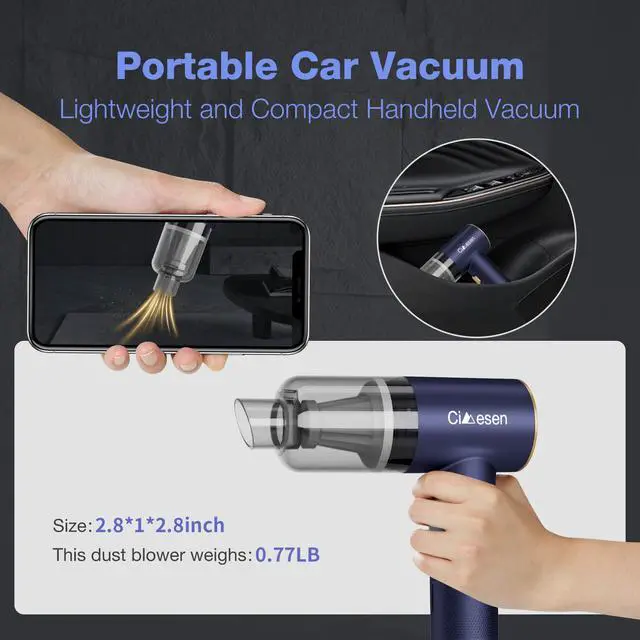 Alt view image 5 of 7 - Car Vacuum Portable 4 in 1 Vacuum Cleaner 12000Pa Mini Handheld Vacuum Cordless Rechargeable 120W High Power Vacuum Cleaner & Air Duster Multi-Nozzles for Car Home Office Pet