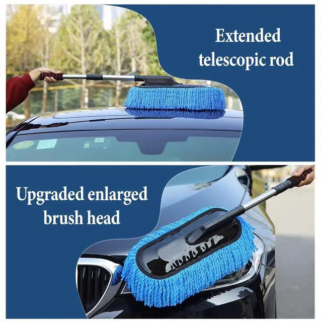 Alt view image 7 of 7 - Car Duster Interior, Car Duster Exterior Mini for Dust Brush with Extension Pole Blue Stretchable