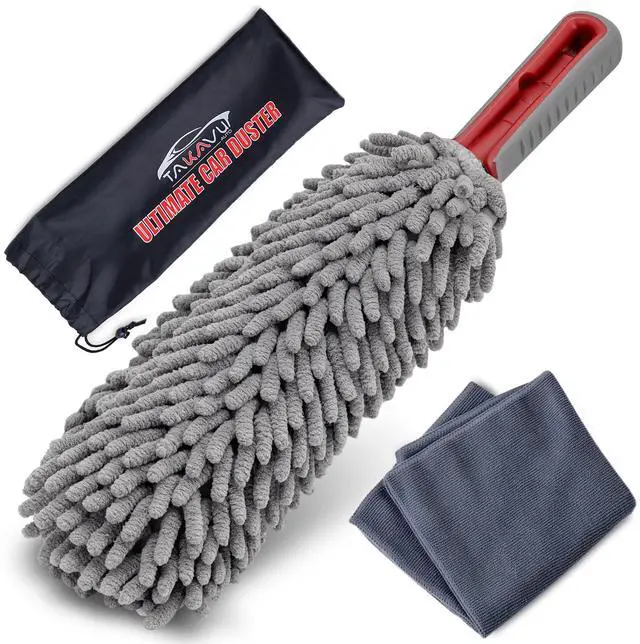Main image of Car Duster Interior by TAKAVU, 360° Microfiber Fingers, Unbreakable Comfort Handle, Lint and Scratch Free, Include Microfiber Towel, for Car & Home Use, The Best Auto Accessories Gray