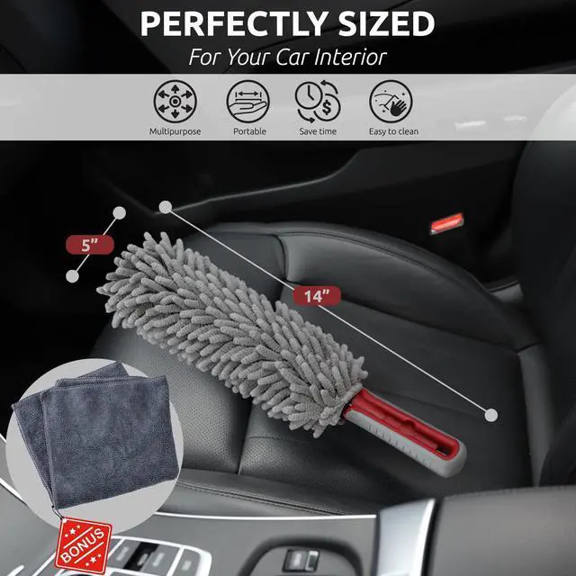 Alt view image 2 of 7 - Car Duster Interior by TAKAVU, 360° Microfiber Fingers, Unbreakable Comfort Handle, Lint and Scratch Free, Include Microfiber Towel, for Car & Home Use, The Best Auto Accessories Gray