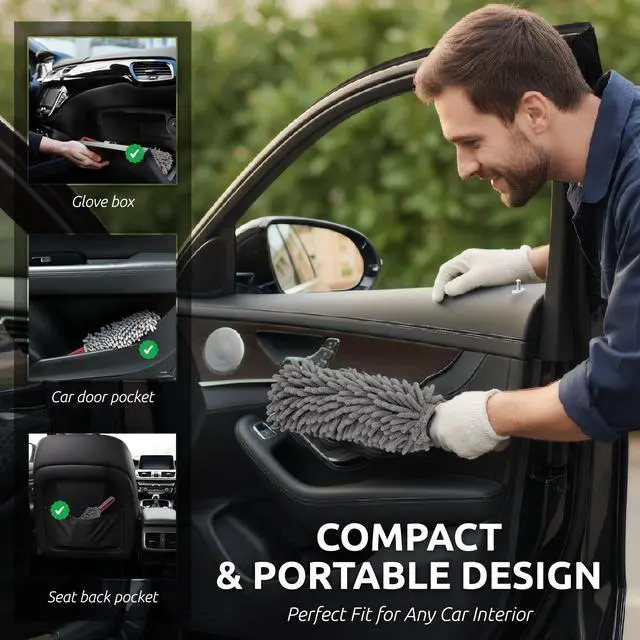 Alt view image 4 of 7 - Car Duster Interior by TAKAVU, 360° Microfiber Fingers, Unbreakable Comfort Handle, Lint and Scratch Free, Include Microfiber Towel, for Car & Home Use, The Best Auto Accessories Gray