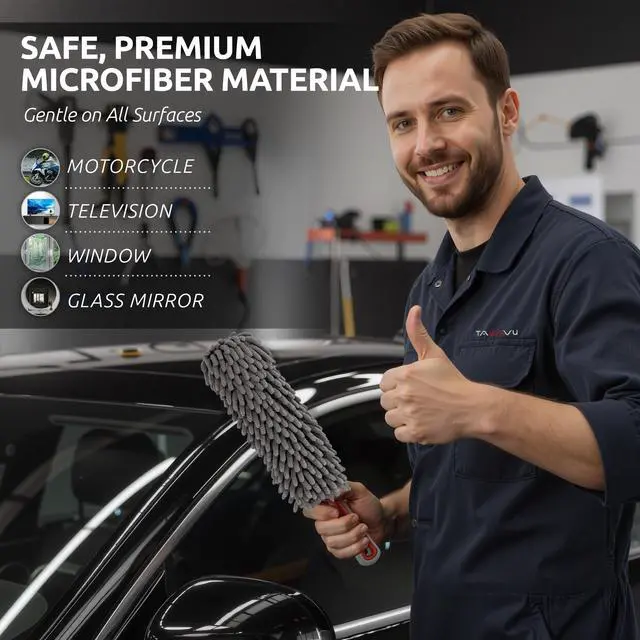 Alt view image 5 of 7 - Car Duster Interior by TAKAVU, 360° Microfiber Fingers, Unbreakable Comfort Handle, Lint and Scratch Free, Include Microfiber Towel, for Car & Home Use, The Best Auto Accessories Gray