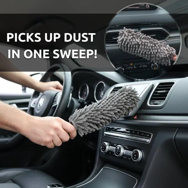 Alt view image 6 of 7 - Car Duster Interior by TAKAVU, 360° Microfiber Fingers, Unbreakable Comfort Handle, Lint and Scratch Free, Include Microfiber Towel, for Car & Home Use, The Best Auto Accessories Gray