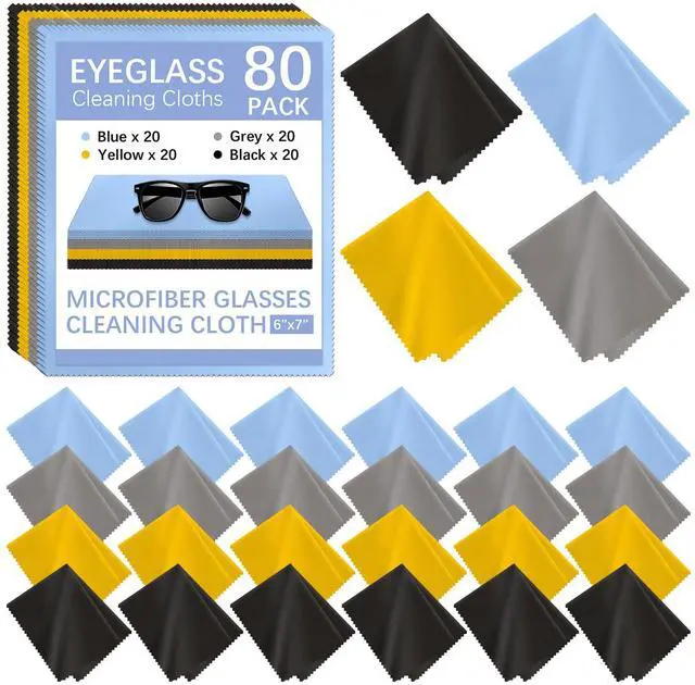 Main image of 80 Pack Microfiber Cleaning Cloth for Glasses, Multi-Color Eye Glasses Cleaning Cloth Bulk 6"x7" Microfiber Cleaner Lens Cloths for Eyeglasses, Camera Lenses, TV Screens, Cell Phones and Laptops