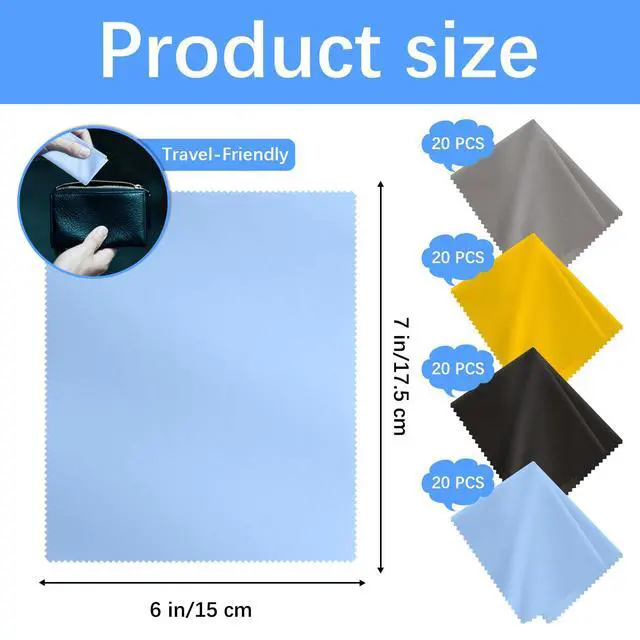 Alt view image 2 of 7 - 80 Pack Microfiber Cleaning Cloth for Glasses, Multi-Color Eye Glasses Cleaning Cloth Bulk 6"x7" Microfiber Cleaner Lens Cloths for Eyeglasses, Camera Lenses, TV Screens, Cell Phones and Laptops