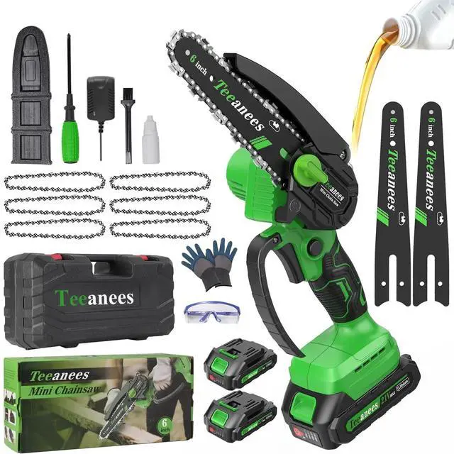 Main image of Mini Chainsaw Cordless 6-Inch, 880W Small Handheld Electric Chain Saw with Auto Oiler, 2 Batteries & 3 Chains for Tree Trimming & Wood Cutting, Gift for Men Dad Husband