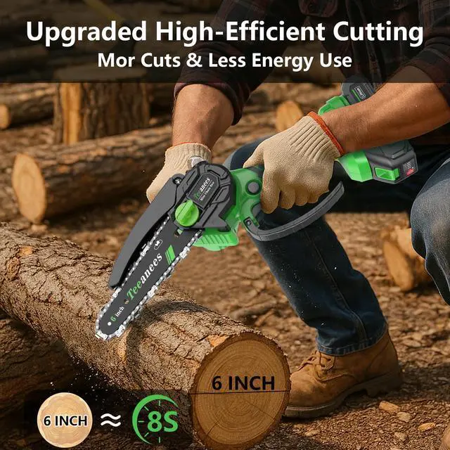 Alt view image 4 of 7 - Mini Chainsaw Cordless 6-Inch, 880W Small Handheld Electric Chain Saw with Auto Oiler, 2 Batteries & 3 Chains for Tree Trimming & Wood Cutting, Gift for Men Dad Husband