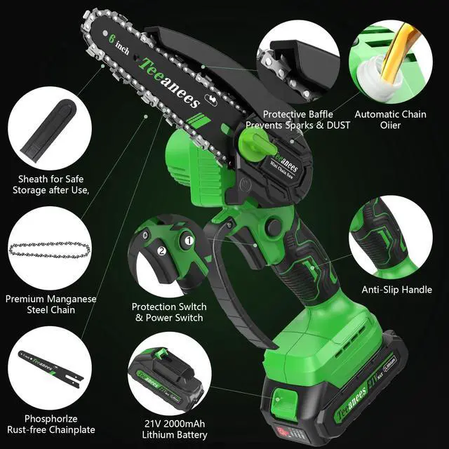 Alt view image 5 of 7 - Mini Chainsaw Cordless 6-Inch, 880W Small Handheld Electric Chain Saw with Auto Oiler, 2 Batteries & 3 Chains for Tree Trimming & Wood Cutting, Gift for Men Dad Husband