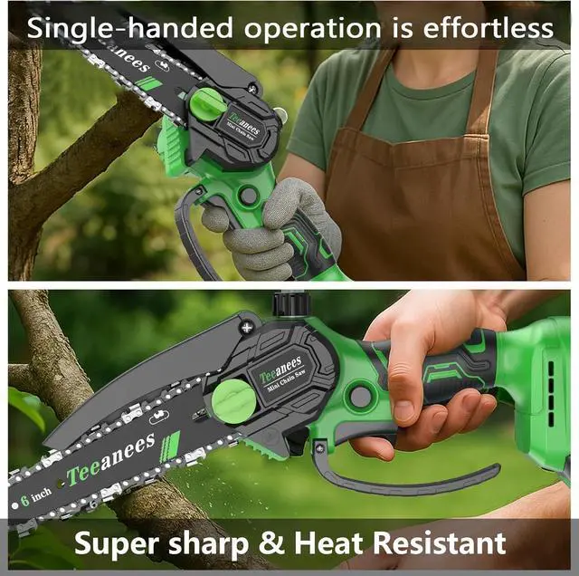 Alt view image 7 of 7 - Mini Chainsaw Cordless 6-Inch, 880W Small Handheld Electric Chain Saw with Auto Oiler, 2 Batteries & 3 Chains for Tree Trimming & Wood Cutting, Gift for Men Dad Husband