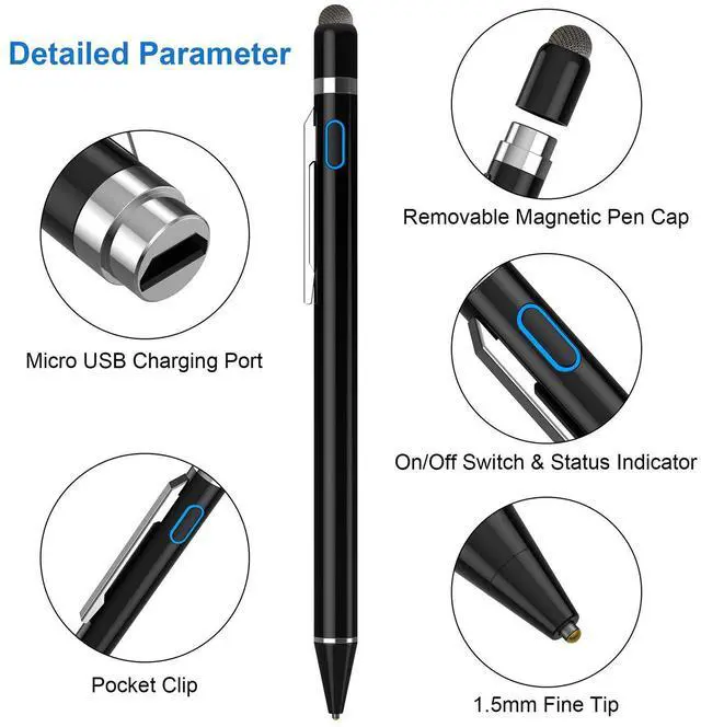Alt view image 2 of 6 - Stylus Pen for iPad & Apple Pencil Alternative, Fine Point Active Stylus for Touch Screens, Universal Stylus for iPhone Android Tablet, Precise Writing & Drawing, USB Rechargeable