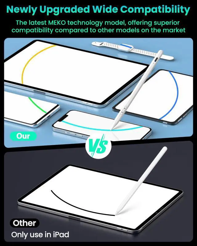 Alt view image 4 of 7 - Universal Stylus Pen for Apple iPhone & Android & iPad, 2X Fast Charge Active Stylus Pencil for All Touch Screen, High Sensitivity Capacitive Stylus for Smartphone Apple Watch Tablet-White