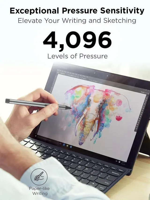 Alt view image 4 of 7 - Digital Pen 2 (Laptop) - Ultra-Tactile Response - 4,096 Levels of Pressure - Natural Feel Elastometer Pen Tip - Extended Battery Life - Silver, Grey