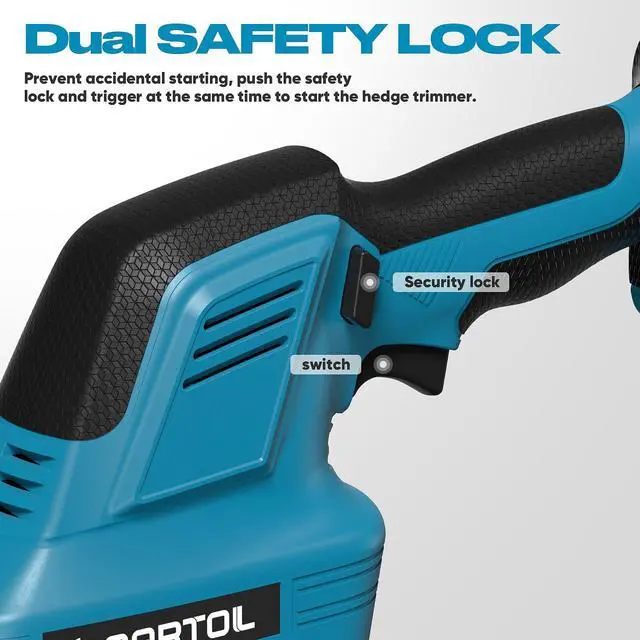 Alt view image 6 of 7 - Hedge Trimmer Cordless 2-in-1, 12'' Bush Trimmer & 20V Battery Powered Grass Shears with Battery & Charger, Lock, Fast Blade Change, Electric Hedge Shears Compatible with 18V Makita Batteries