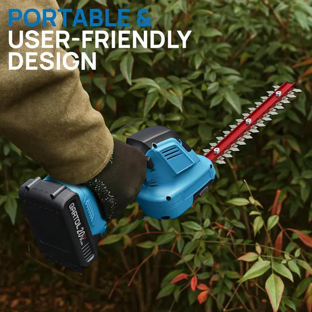 Alt view image 7 of 7 - Hedge Trimmer Cordless 2-in-1, 12'' Bush Trimmer & 20V Battery Powered Grass Shears with Battery & Charger, Lock, Fast Blade Change, Electric Hedge Shears Compatible with 18V Makita Batteries
