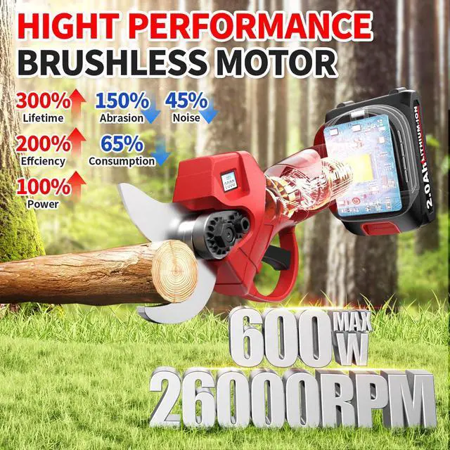 Alt view image 3 of 7 - Electric Pruning Shears, 1.4" Cutting Diameter Electric Pruner with LCD Display2Pcs 2.0Ah Rechargeable Battery, Brushless Motor Cordless Pruning Shears for Tree Trimming Branch Cutter