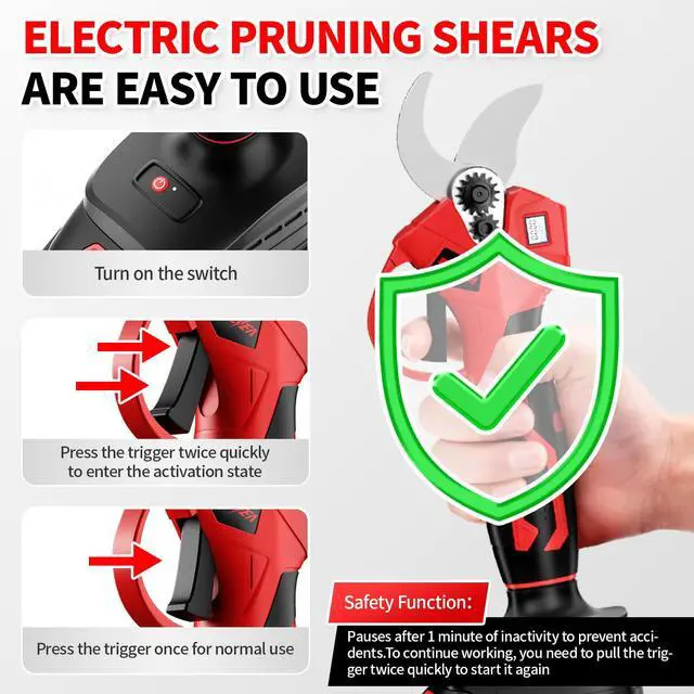 Alt view image 6 of 7 - Electric Pruning Shears, 1.4" Cutting Diameter Electric Pruner with LCD Display2Pcs 2.0Ah Rechargeable Battery, Brushless Motor Cordless Pruning Shears for Tree Trimming Branch Cutter
