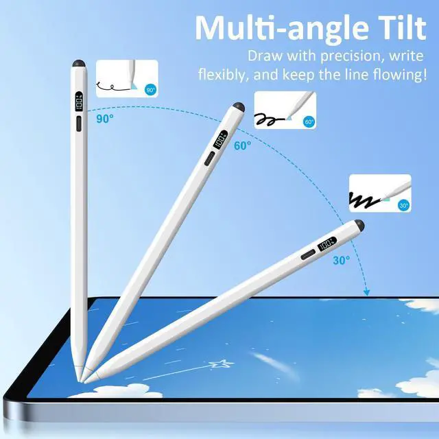 Alt view image 6 of 7 - iPad Apple Pencil 2025-2018, LED Power Display Dual-Tip Stylus Pen with 3X Fast Charge, Compatible for iPad A16 11/10/9/8/7/6, Pro 11"/12.9"/13''/M4, Air M3/M2/5/4/3, Mini 7/6/5