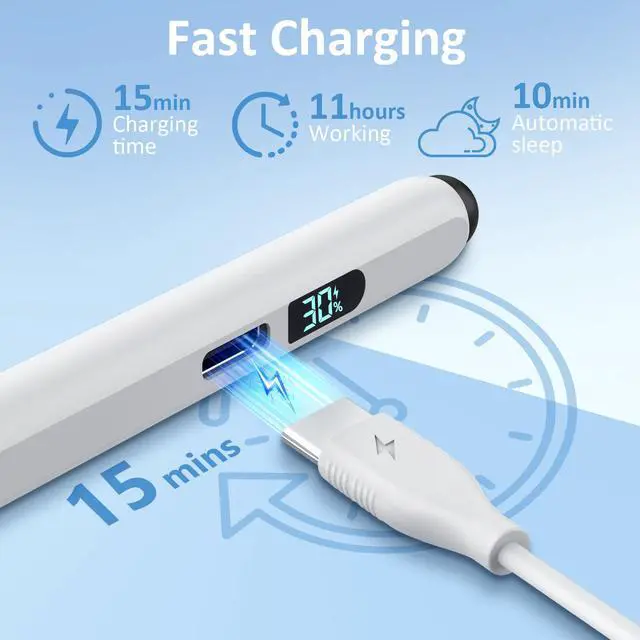 Alt view image 4 of 7 - iPad Apple Pencil 2025-2018, LED Power Display Dual-Tip Stylus Pen with 3X Fast Charge, Compatible for iPad A16 11/10/9/8/7/6, Pro 11"/12.9"/13''/M4, Air M3/M2/5/4/3, Mini 7/6/5