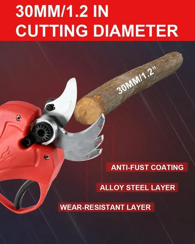Alt view image 2 of 7 - Electric Pruning Shears, 30mm 1.2" Cutting Diameter Cordless Power Pruner for Gardening with 2Pcs Rechargeable Batteries, Tree Pruner Branch Cutter