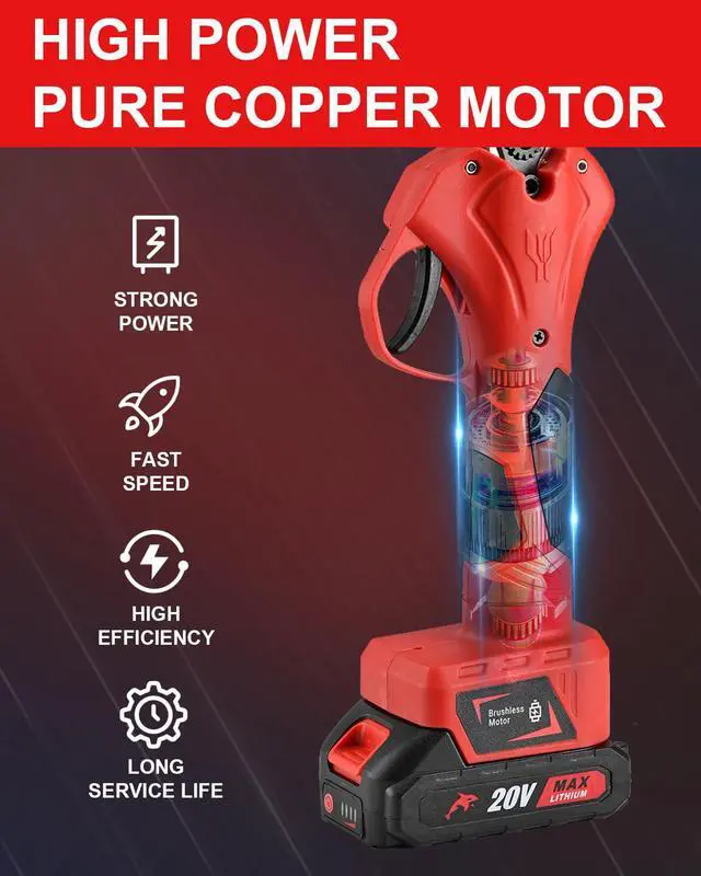 Alt view image 5 of 7 - Electric Pruning Shears, 30mm 1.2" Cutting Diameter Cordless Power Pruner for Gardening with 2Pcs Rechargeable Batteries, Tree Pruner Branch Cutter